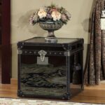 the super nailhead trunk end table ture mira road black mirror leather stainless steel vintage flip top general collection tableblack rustic reclaimed wood coffee two chairs and 150x150