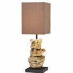 thentique driftwood table lamp natural rustic reclaimed wood accent lamps sculpture handmade earthy finished brown cotton fabric shade perfect desk ikea cube storage entrance pier 150x150