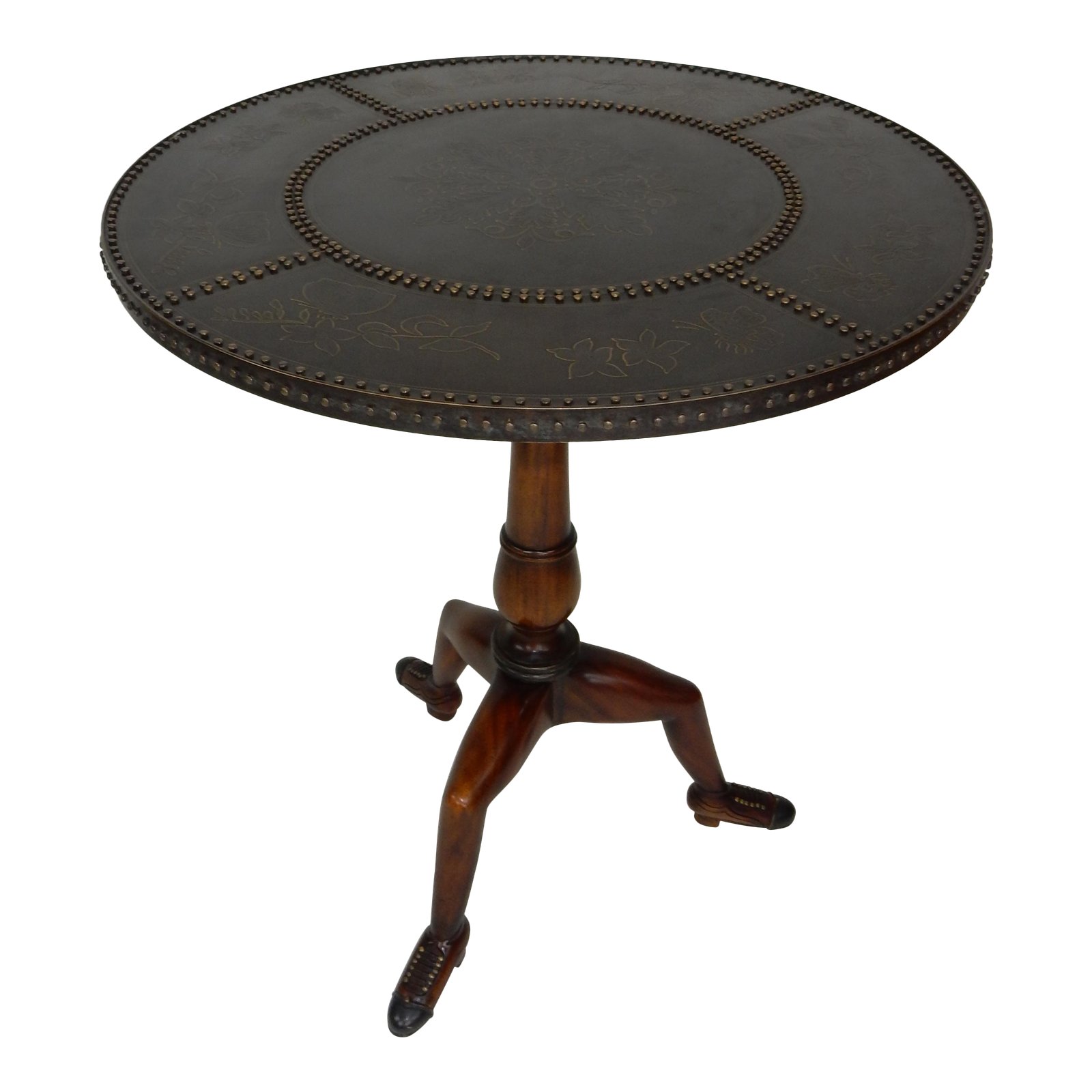 theodore alexander with bronze top and mahogany shoe feet accent table chairish retro wooden chairs country lamps circle coffee storage cement outdoor pulaski corner curio cabinet