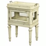 this hand painted distressed cream finish accent table features two with glass doors functional and removable lift off try top the offers elegant leather chairs for living room 150x150