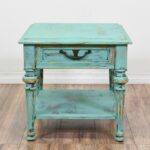 this henredon shabby chic nightstand featured solid wood distressed blue accent table with chalk paint finish has carved fluted legs antique claw foot coffee contemporary dining 150x150