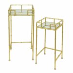 three hands goldtone metal mirrored accent table set gold mirror shelves shabby chic desk step side glass stacking tables safavieh treasures replica retro furniture round outdoor 150x150