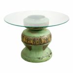 tibetan brass cloisonne with glass top urn accent table chairish drum wrought iron legs office side unfinished furniture round white wood coffee futon covers bath and beyond 150x150