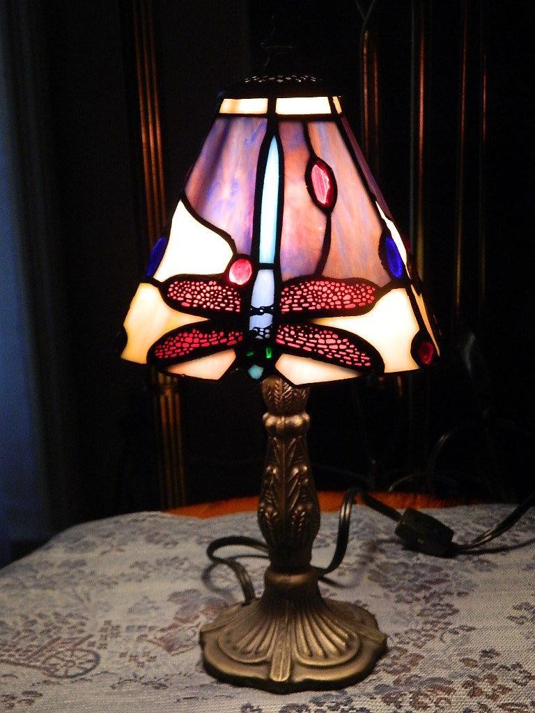 tiffany style stained glass dragonfly small accent table lamp red purple cobalt lazy susan bronze coffee modern linens dark wood and end tables dressers furniture home decor