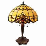 tiffany style stained glass table lamp inch accent lamps victorian colorful allistar with vintage bronze base and sea shell shade high end walnut bedside square wood coffee 150x150
