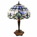 tiffany style stained glass table lamp inch decorative accent lamps victorian colorful allistar with vintage bronze base and sea shell shade high end tucker furniture resin wicker 150x150