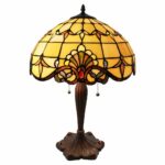 tiffany style stained glass table lamp inch victorian accent colorful allistar with vintage bronze base and sea shell shade high end mission lamps party decorations marble iron 150x150