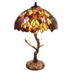 tiffany style stained glass table lamp inch victorian mini accent lamps colorful maple leaf with vintage bronze tree trunk base high end homesense tables wine cupboard oval 150x150