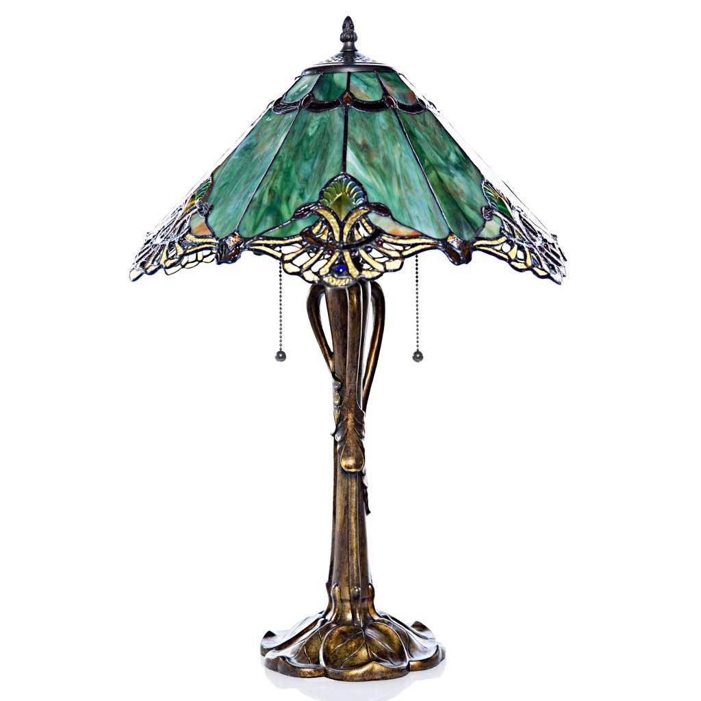tiffany style stained glass victorian sea green crystal lace tall chloe accent table lamp pottery barn circle couch covers garden and chairs narrow corner furniture chests