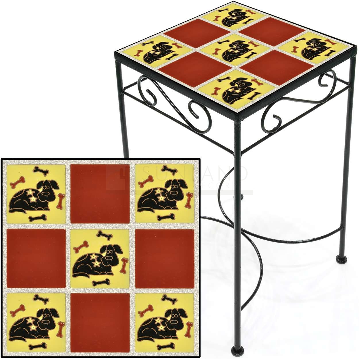 tile accent table dog and bones red metal save square tall mid century dining set side cupboards for living room white sofa with storage cherry wood console narrow behind couch