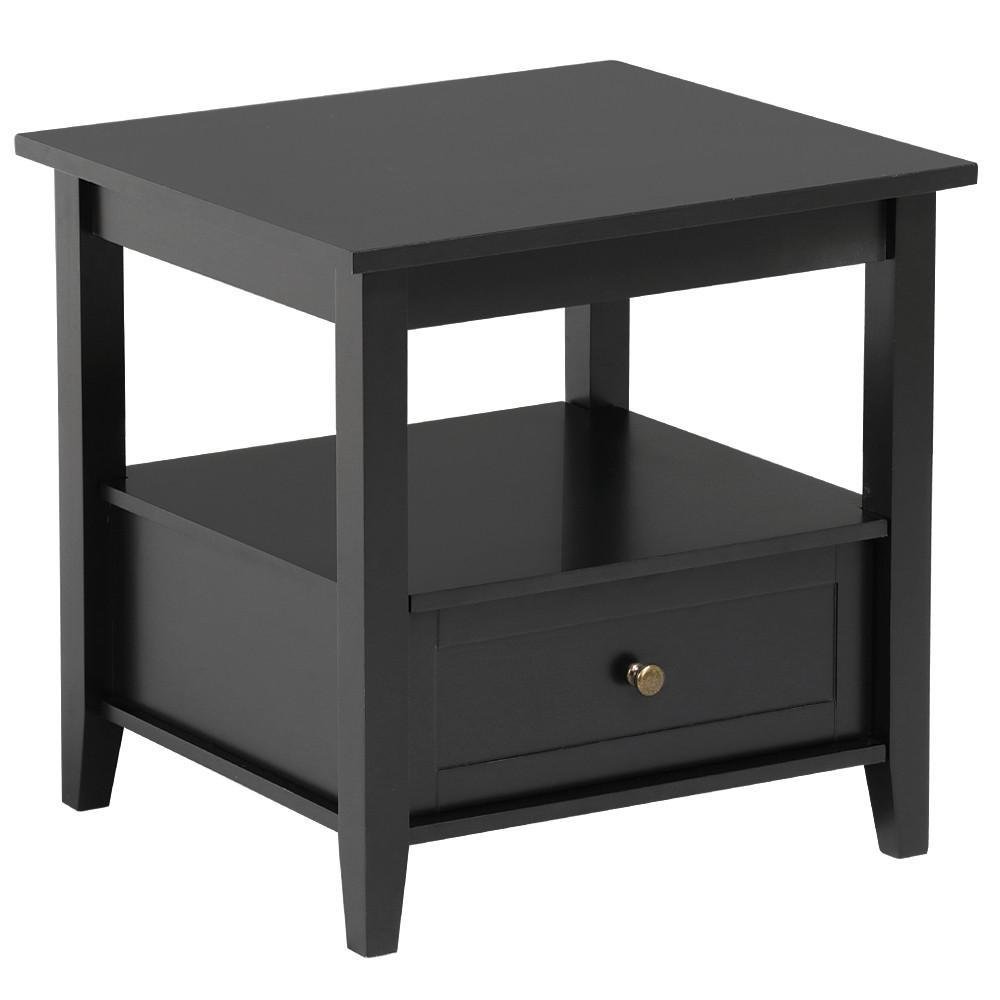 topeakmart black end table with bottom drawer and open ncxil accent shelf storage for living room sofa side kitchen dining small teal patio decor low tables glass chairs cylinder