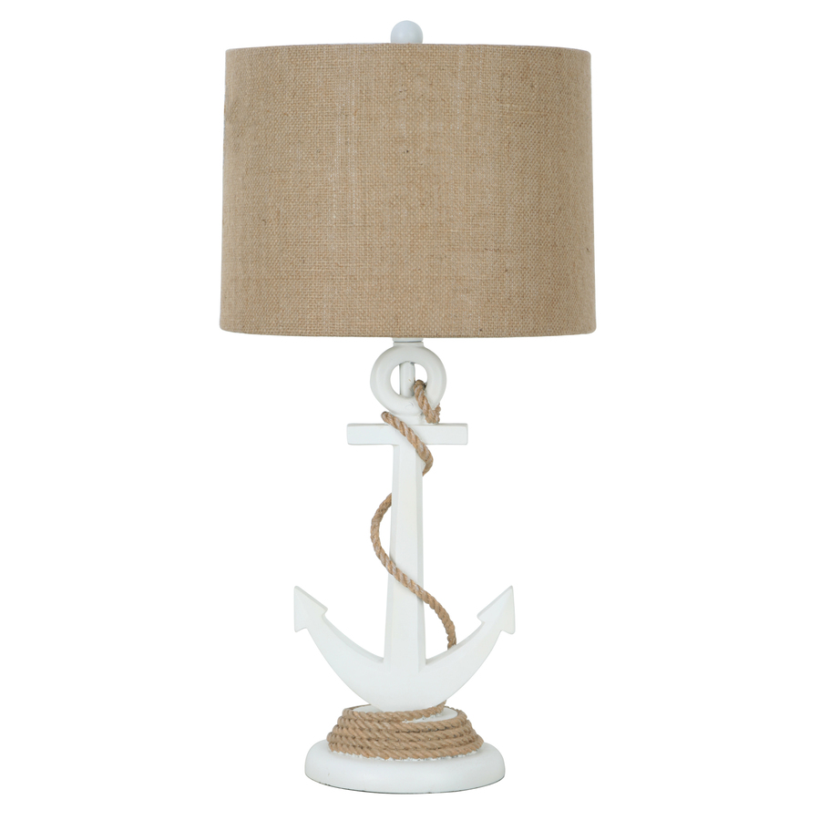 traditional living room decoration with ship anchor table lamp stand white wooden frame materials brown burlap drum shade rope accent decorative lamps originalviews end tables
