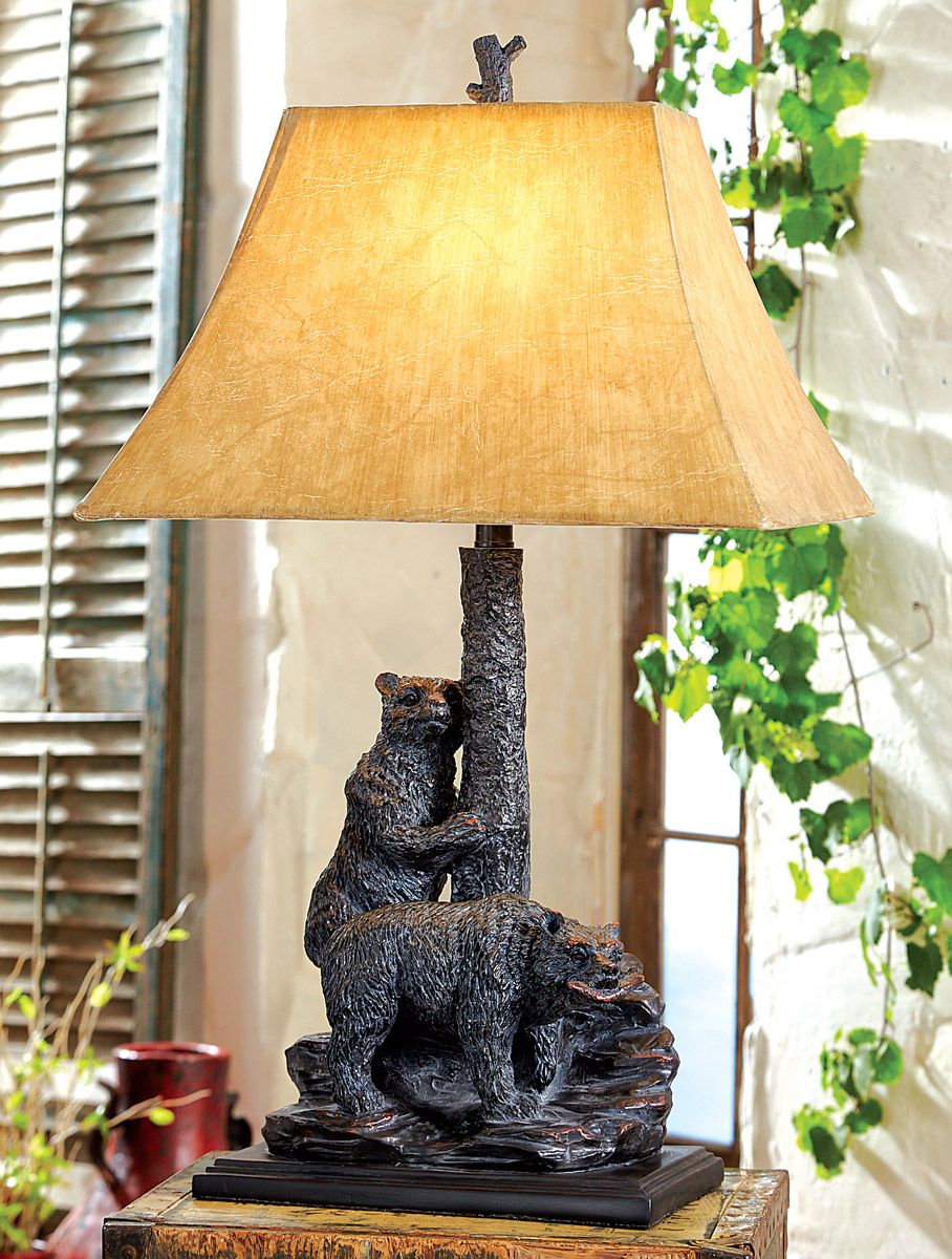tree clim bears accent lamp mbl log home black battery operated table lamps forest decor exclusive warmth light and character any room with this one kind cast iron outdoor deck