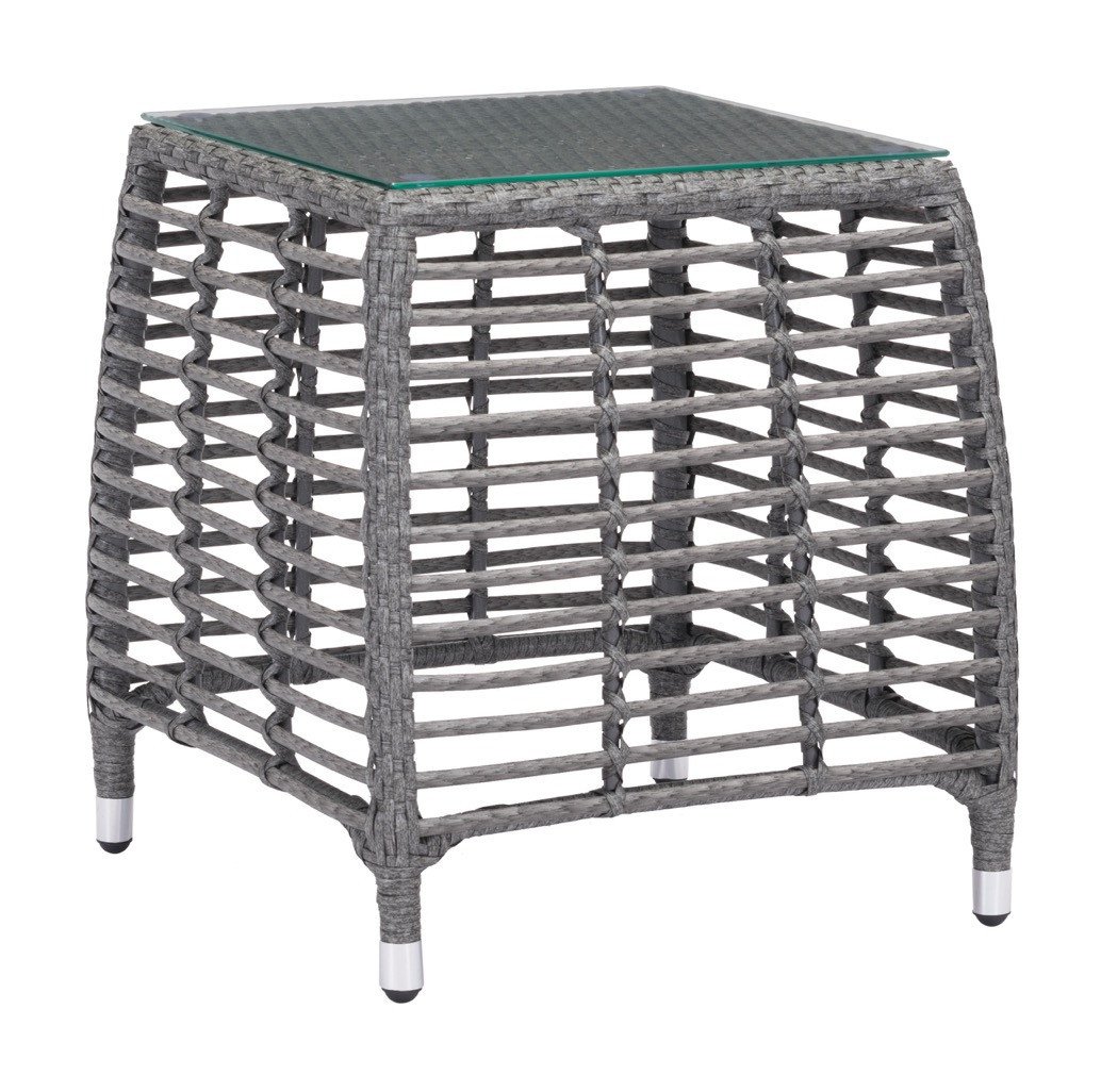 trek beach outdoor side table gray synthetic weave with tempered glass top end tables alan decor breakfast bar and stools pretty storage boxes ikea black white modern coffee