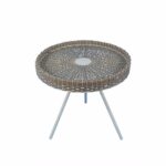 tripod accent table with round woven top white and brown metal antique square pipe diy patio cooler ashley furniture coffee end tables living room chest farm door nautical ship 150x150