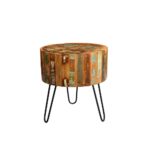 tulsa multi colored reclaimed wood round end table with hairpin legs tables leg accent the ethan allen pedestal colorful console metal storage pottery barn and iron coffee large 150x150