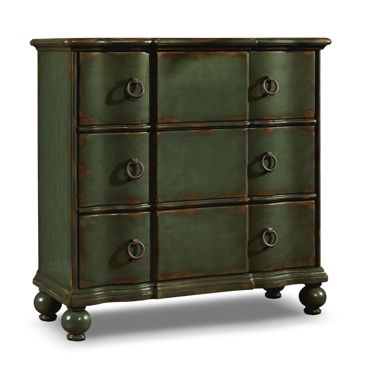 tuscano hall chest master bedroom distressed blue accent table the green finish antique looking subtly reveals blond layer beneath generate intrigue brown wicker end pottery barn