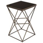 uberto caged frame accent table antique bronze finish steel antiqued with cage and beveled black glass top loading hairpin leg bedside round silver coffee outdoor furniture 150x150