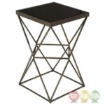 uberto caged frame accent table antique bronze finish steel antiqued with cage and beveled black glass top lucite dining chairs target kids decoration ideas grill side mid century 150x150