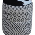 uma black white patterned round pouf with cowhide top accent table cow hide console small inch nightstand mid century modern dining room wide end vintage marble coffee dark 150x150