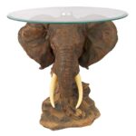 unique furniture round glass top side table african elephant tusk accent animal decor studded dining chairs white coffee set small painted pottery barn floor lamp corner ikea 150x150