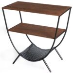 uniquewise wood and metal brown console table with shelves round tables modern accent for living room stand the vintage coffee hammered drum end pottery barn trunk side rustic 150x150