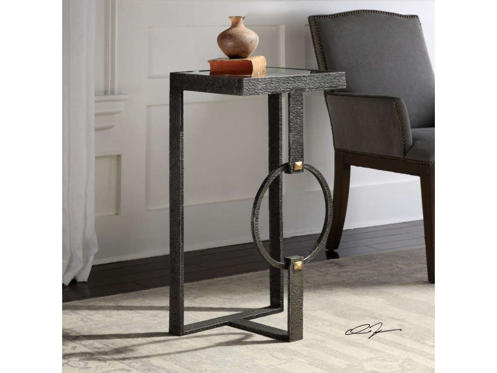 uttermost accent furniture hagen burnished steel table products color laton mirrored furniturehagen silver trunk coffee small end round sparkle lamps blue and white ginger jar pub