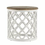 vince reclaimed wood moroccan trellis drum accent table inspire artisan free shipping today inch round tablecloth cherry dinner blue glass lamp narrow end pier one candles trestle 150x150