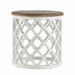 vince reclaimed wood moroccan trellis drum accent table inspire white artisan finish ashley furniture end tables with drawers homeware decor navy blue coffee dinner pub cloths 150x150