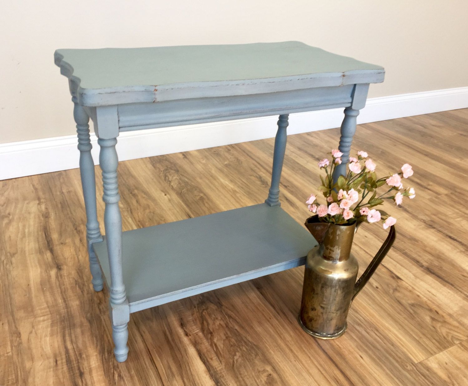 vintage end table blue side distressed furniture sofa small accent tables living room leather lounge chair circle dining set square metal desk legs attic heirlooms ikea tall grey