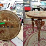 vintage inlaid wood accent table antique wooden round glass and gold coffee espresso target mirrored credenza furniture toddler chair extra long narrow console home ornaments 150x150