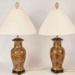vintage pair chinese oriental accent hand painted table lamps leather dining chairs kitchen and marble high top small square end oak side with shelf outdoor drum black steel legs 150x150