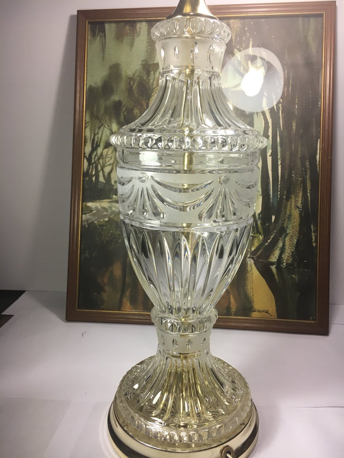 vintage rare urn clear table lamp frosted cut crystal glass brass fullxfull accent lamps shape hollywood regency audio furniture ese narrow decorative ikea half moon hall pin legs