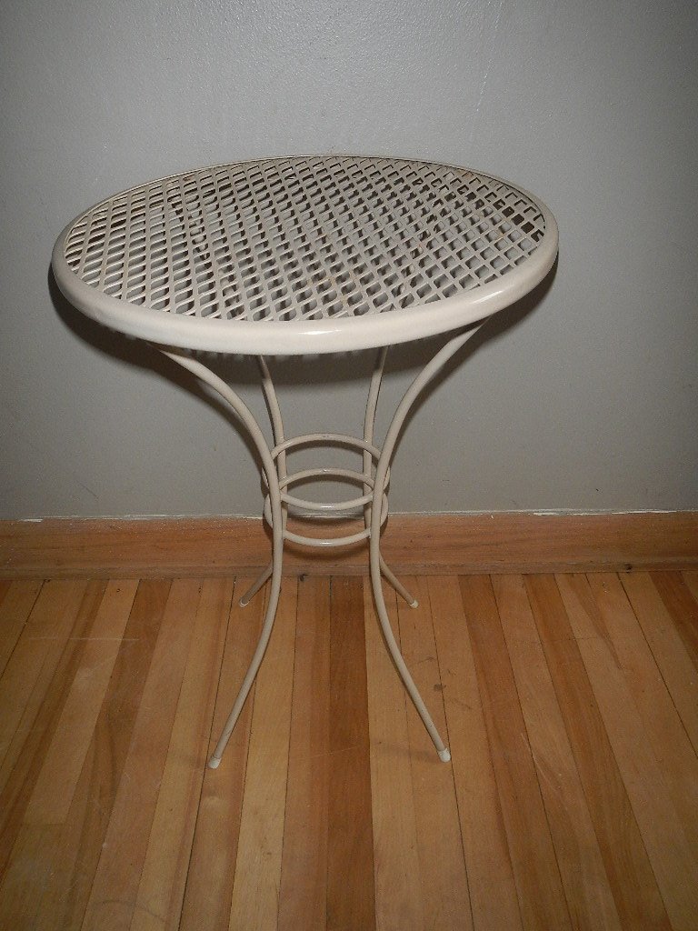 vintage small round metal patio table side end concrete outdoor cover unique foyer tables gray trestle dining nesting ikea wooden storage crates room and chairs threshold gold