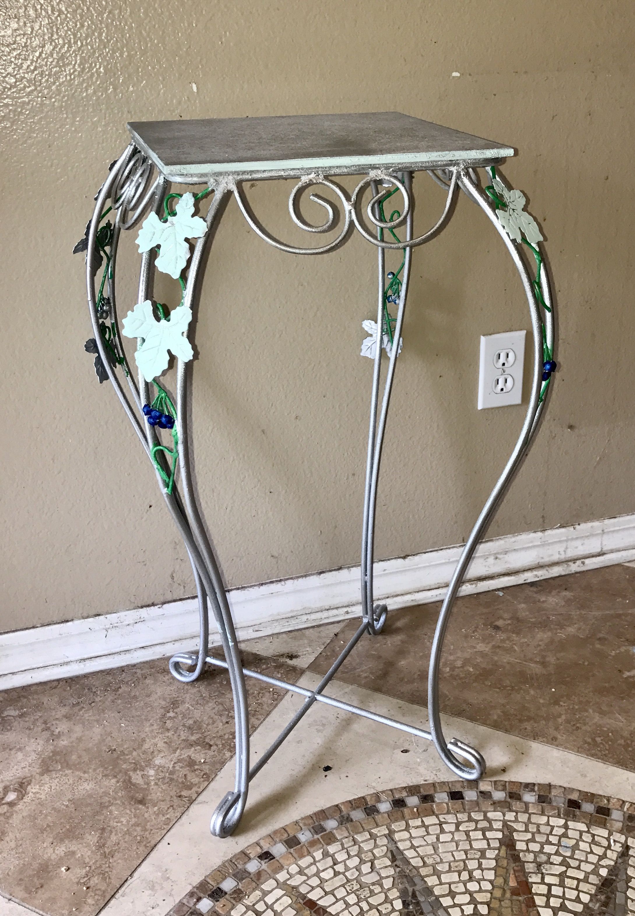 vintage tall metal silver accent table planter tile top leaf painted vine design pieces for shelves round topper patterns white drum home goods tables bedroom side lamps west elm