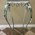 vintage tall metal silver accent table planter tile top leaf vine design modern acrylic coffee breakfast bar and chairs treasure garden patio umbrella little end tables furniture 150x150