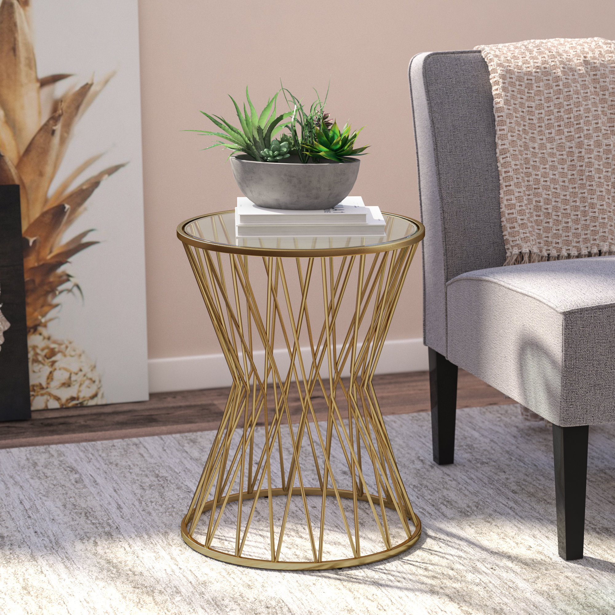 wade logan carpendale hourglass metal end table reviews gold mirrored accent extra long sofa tall lamps for bedroom sheesham wood coffee legs kitchen sets marble top with storage