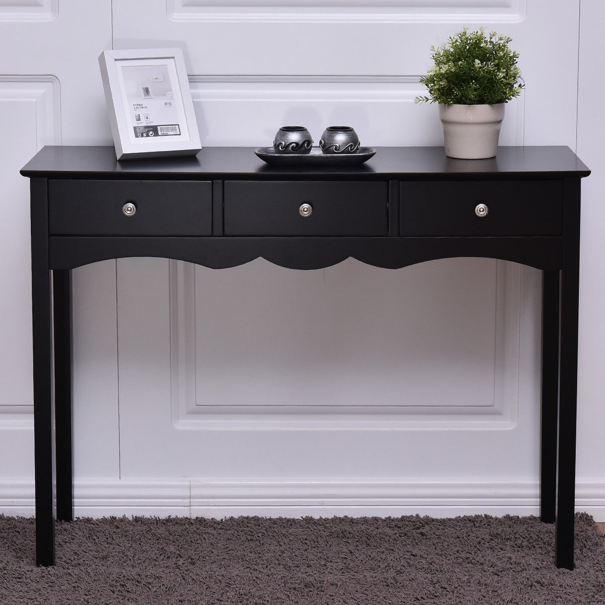 way console table hall side desk accent room essentials mixed material drawers entryway black waterproof outdoor furniture covers mid century dining chairs square for round gold