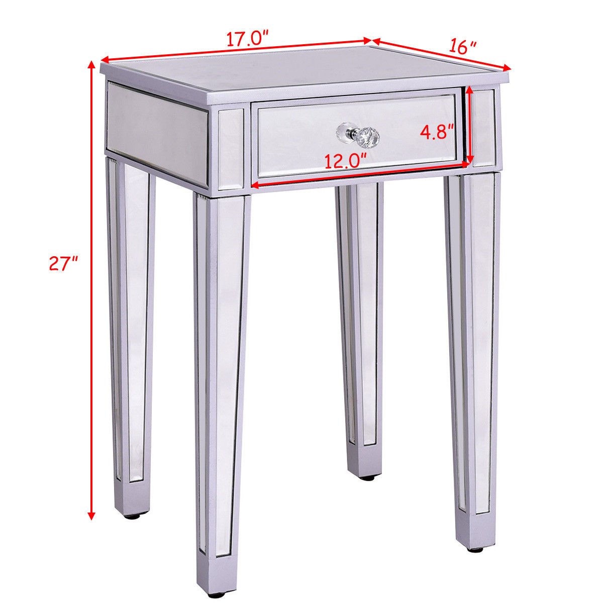 way mirrored accent table nightstand end bedside glass storage cabinet drawer narrow black modern coffee designs armoire style couch little kid chairs mosaic garden furniture sets