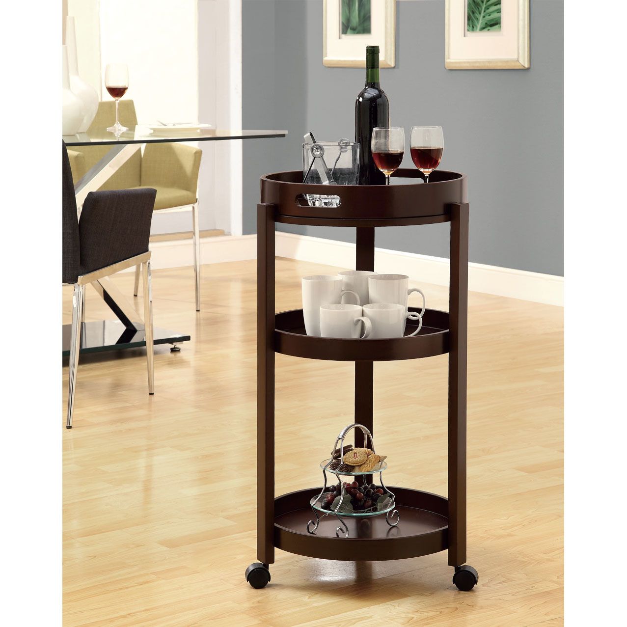 when you not using this rolling bar cart for serving drinks tier accent table target guests functions versatile side its cappuccino finish and three tiered rectangular patio