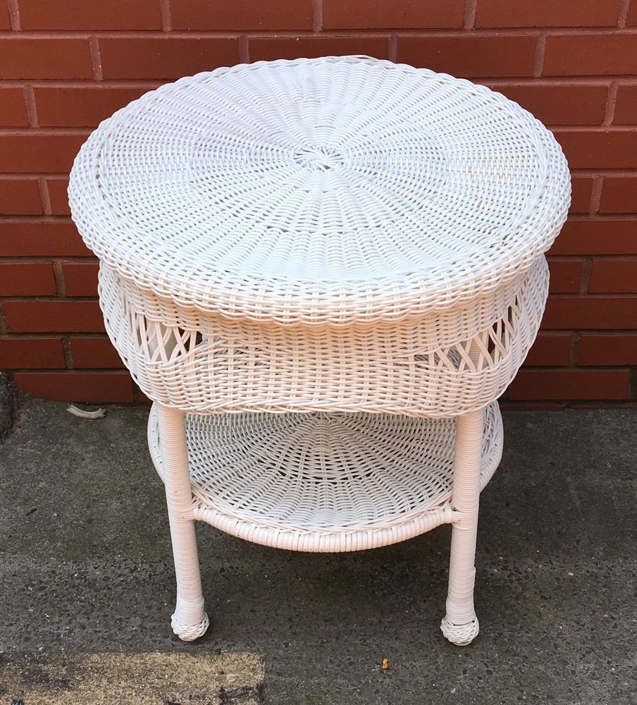 white wicker plastic tier round accent table indoor outdoor alexa home automation small side end modern coffee ideas furniture websites glass top with storage argos corner shabby