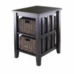 winsome morris espresso brown wood side table with foldable wicker accent baskets dark narrow outdoor dining small concrete round living room oak glass coffee circular garden 150x150
