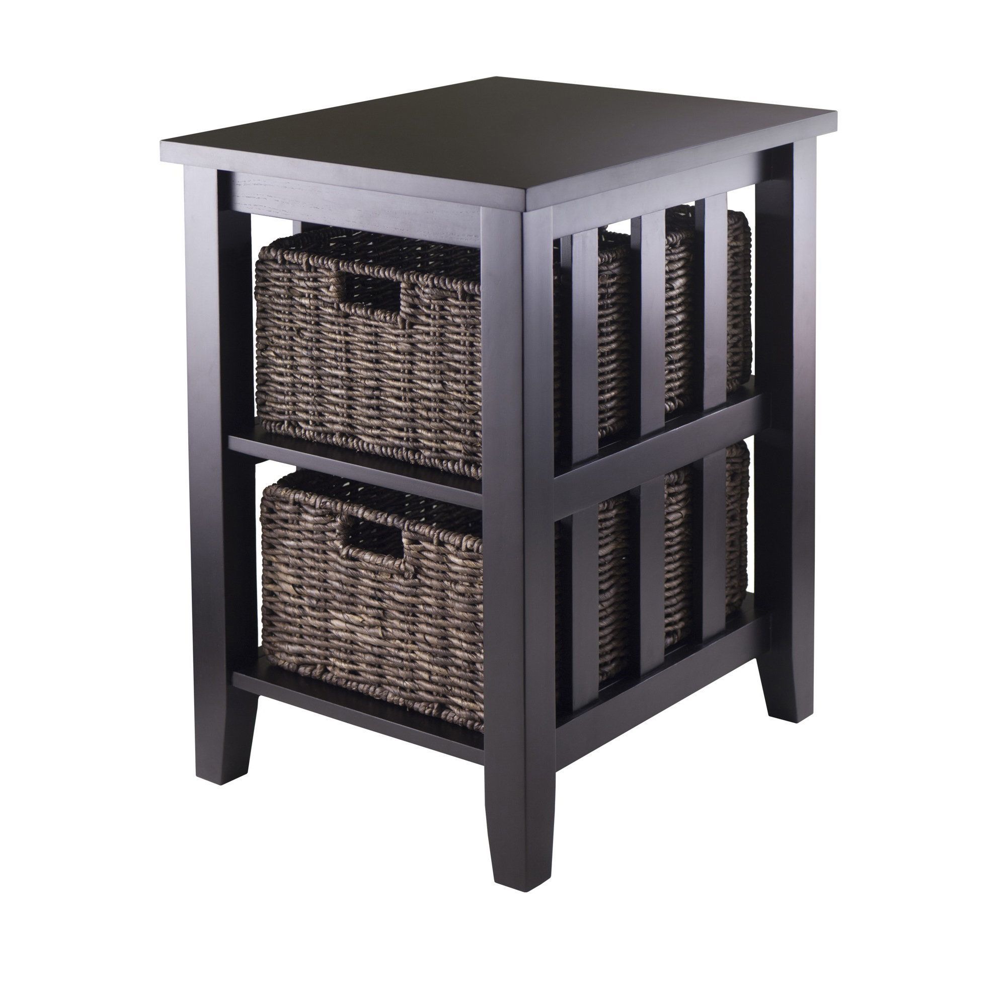 winsome morris espresso brown wood side table with foldable wicker accent baskets dark narrow outdoor dining small concrete round living room oak glass coffee circular garden