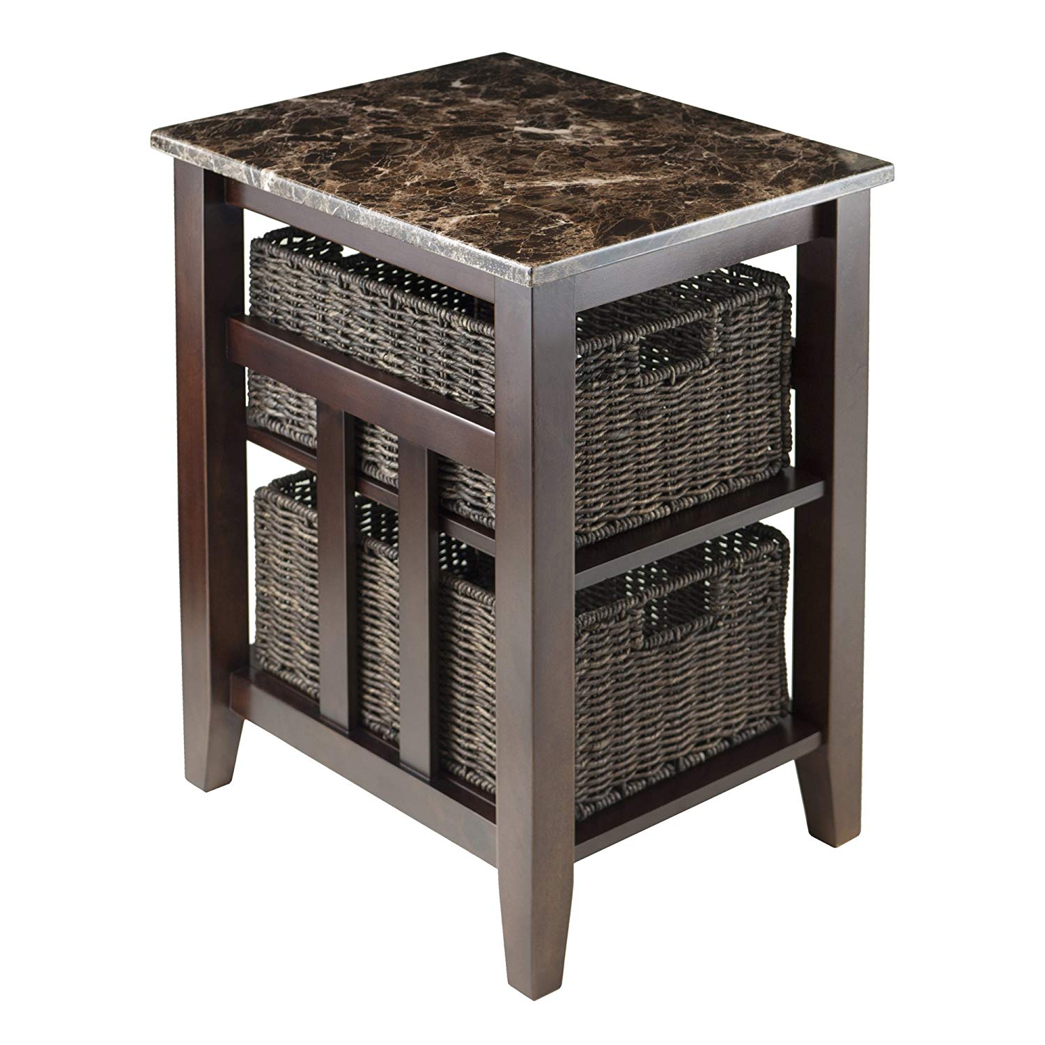 winsome wood faux marble top zoey side table with accent baskets kitchen dining old end tables outside patio set depot asian lamps bedroom chairs small furniture cream colored