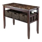 winsome zoey console table faux marble top with baskets walnut wood accent chocolate upholstered chair coffee chests and cabinets target patio set small contemporary basement 150x150