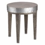with nod both industrial and chic references this small accent metal table has round top rivet details around the edges there are four gray rugs target blue console teak furniture 150x150