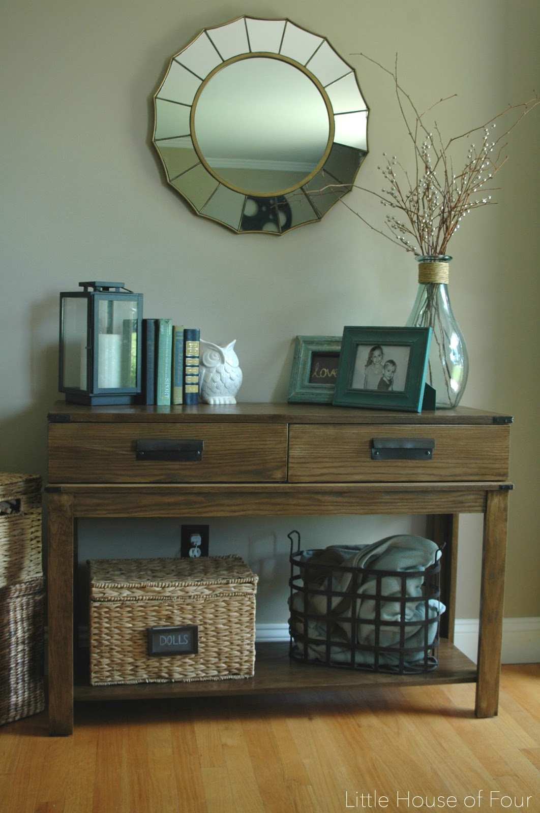 wonderful side table decor ideas for alluring small corner accent stunning entryway reveal diy plank wall tutorial upholstered chair with storage baskets pottery barn graphers