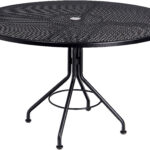 woodard mesh wrought iron round table with umbrella hole patio accent touch zoom retro designer chairs corner furniture futon mattress covers steel and glass side small coffee 150x150