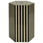 worlds away hexagonal vertical striped accent table black off whit zane white flannel backed tablecloth sauder milled cherry end under cabinet lighting marble dining designs 150x150