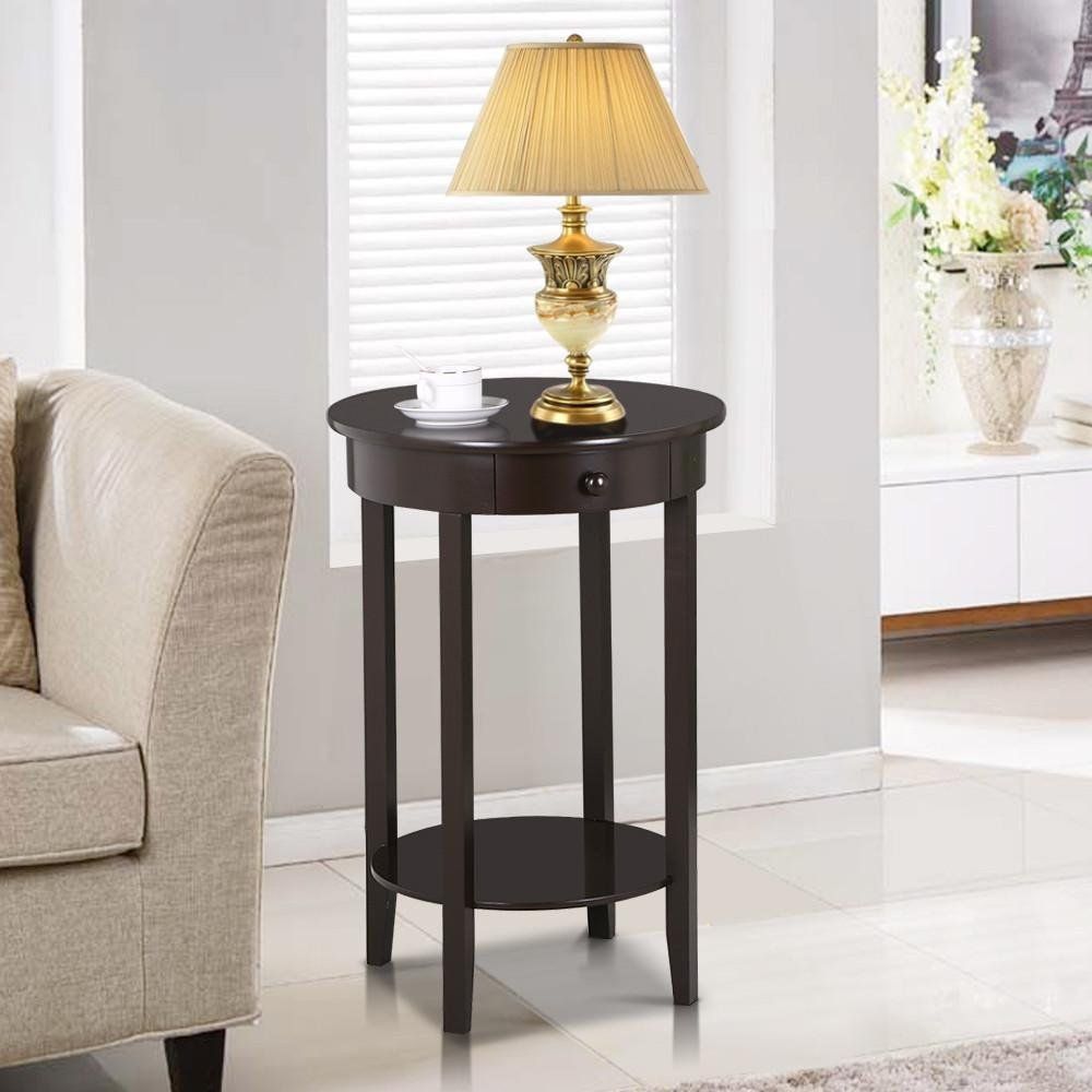 yaheetech round sofa side end table with drawer wood beside espresso tall accent lamps for living room square clear coffee market umbrella company bengal manor mango twist white